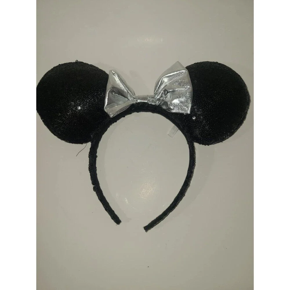 Disney Minnie Mouse Ears Silver Bow Sequins Black By HER Accessories Good
